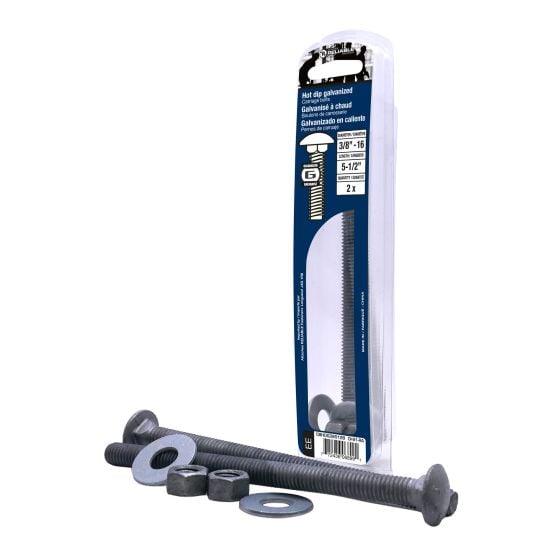 Carriage Bolts - 3/8" x 5-1/2" - Hot-Dip Galvanized - 2/Pkg