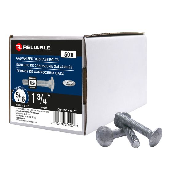 Carriage Bolts - 5/16" x 1 3/4" - Hot-Dip Galvanized - 50/Pkg