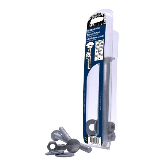 Carriage Bolts - 5/16" x 4 1/2" - Hot-Dip Galvanized - 3/Pkg