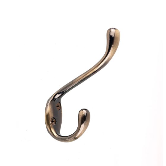 Crochet à vêtements robuste, laiton antique, 5 1/2"