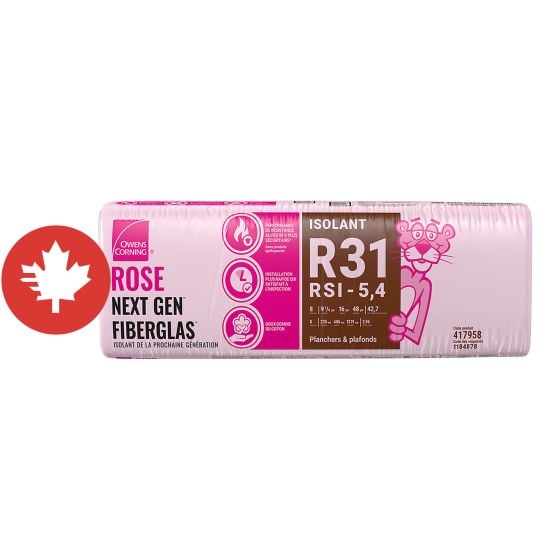Laine isolante Rose Next Gen Fiberglas, R-31, 16" x 48" x 9 1/4", couvre 42,7 pi²