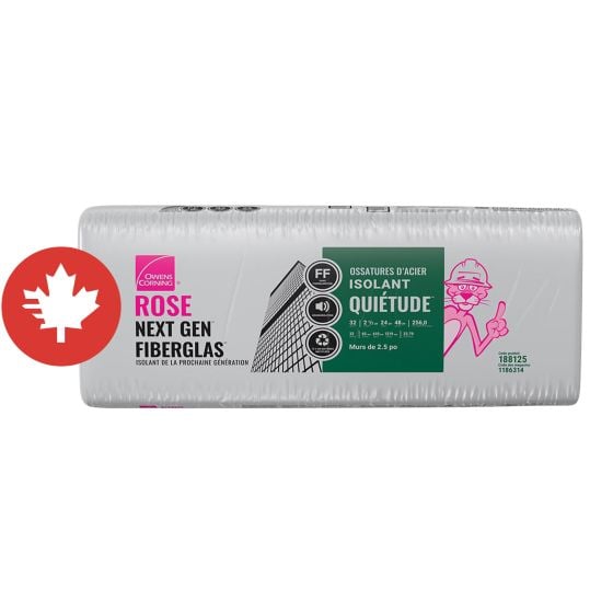 QuietZone Pink Next Gen Fiberglas Acoustic Insulation - Steel Stud - 24" x 48" x 2 1/2" - Covers 256 sq. ft