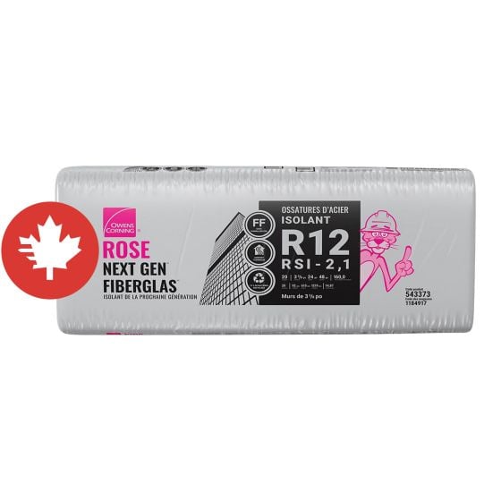 R-12 Pink Next Gen Fiberglas Insulation - Steel Stud - 24" x 48" x 3 5/8" - Covers 160 sq. ft