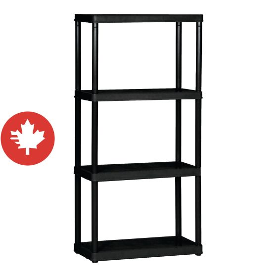 Étagère à quatre tablettes, noir, 24" L x 48" H x 12" P