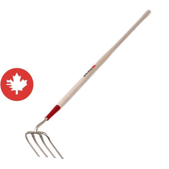 Sarcloir à patates, 4 dents de 6" à bout plat, manche en bois dur 52"