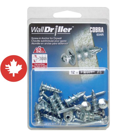 WallDriller Zinc #6 (+ Screws) Anchors (12)