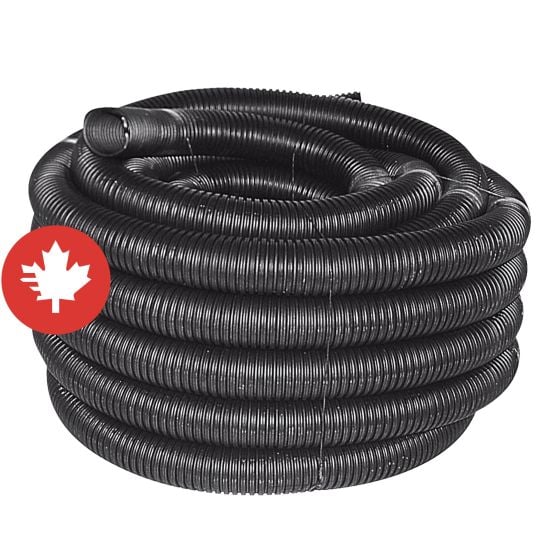 Tuyau de drainage, non-perforé, noir, 4" x 45 m