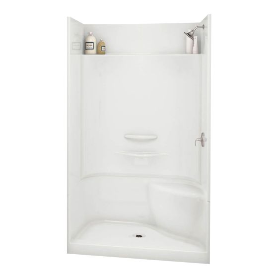 Douche, Essence, 48" x 34", acrylique, drain central, blanc