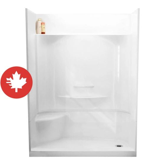 Douche Essence, 59 3/4" x 30", acrylique, blanc, drain à droite