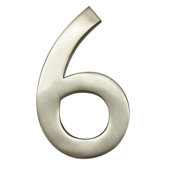 Chiffre moderne #6, nickel satiné, 4"