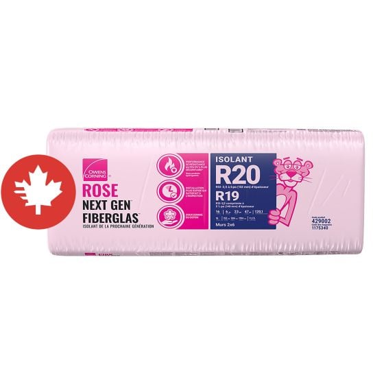 Laine isolante Rose Next Gen Fiberglas, R-20, 23" x 47" x 6", couvre 120,1 pi²