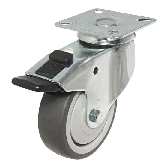 Gray Thermoplastic Rubber Casters for General Use - Model: Swivel / Lock - 3" x 100 mm