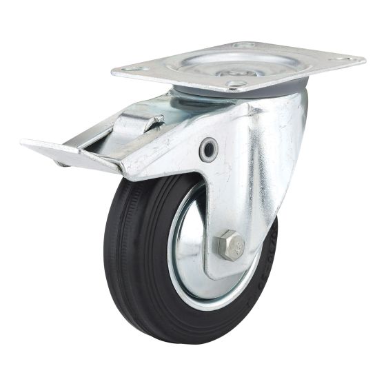 Euro Series Industrial Rubber Casters - Model: Swivel / Lock - 4"