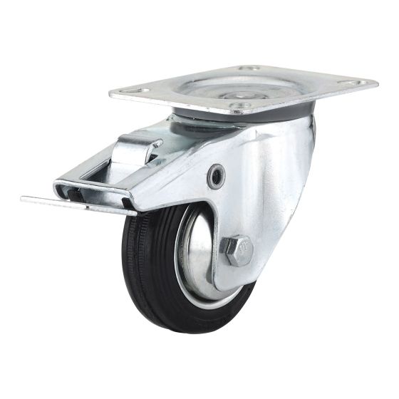 Euro Series Industrial Rubber Casters - Model: Swivel / Lock - 3 1/8"