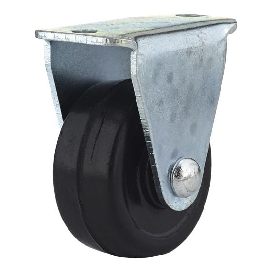 Industrial Black General-Duty Rubber Casters - Model: Rigid - 1 1/4" x 38 mm