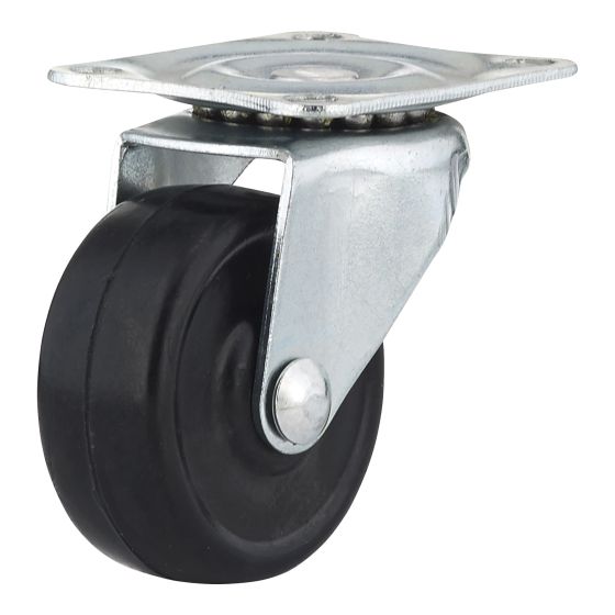 Industrial Black General-Duty Rubber Casters - Model: Swivel - 1 1/2" x 52 mm