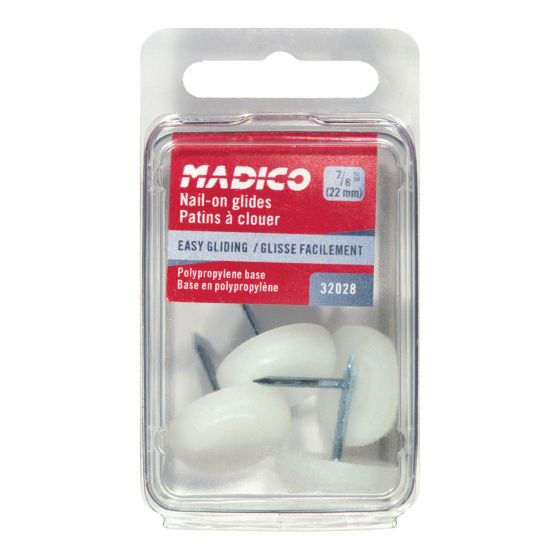 Nail-On Glides with Polypropylene Base - White - 7/8" - 4/Pkg