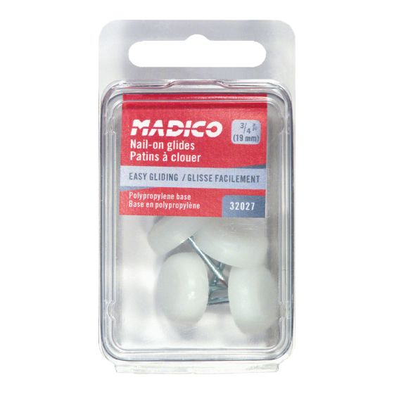 Patins à clouer avec base en polypropylène, blanc, 3/4", 4/pqt