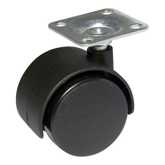 Dual-Wheel Furniture Caster - With Friction Grip Stem - Model: Plate - 1 5/8"