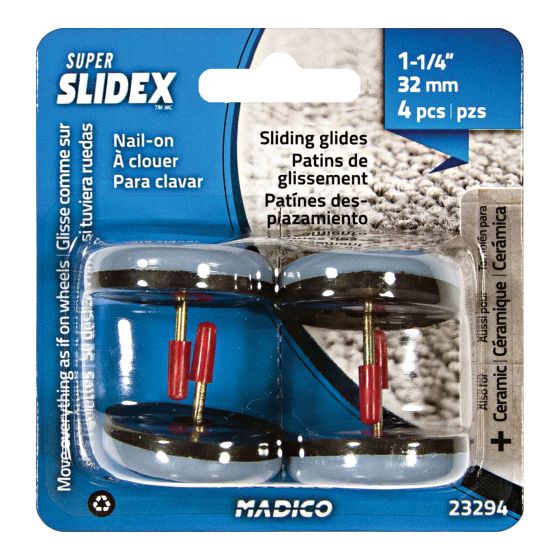 SUPER SLIDEX Gray Round Screw-on Ultra-Sliding Glides - 1 1/4 in - 4/Pkg