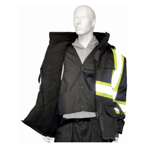 Manteau d'hiver doublé avec bandes réfléchissantes, noir, grandeur Grand