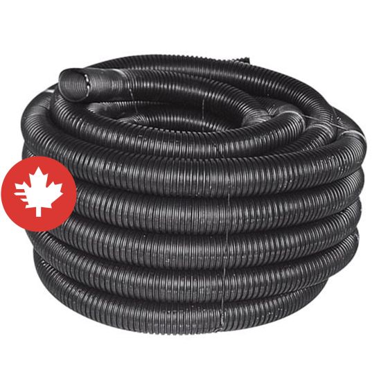 Tuyau de drainage, non-perforé, noir, 4" x 75 m