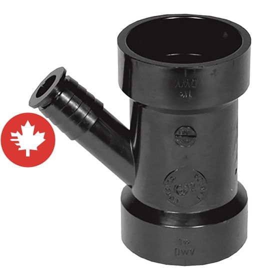 ABS DWV Dishwasher Wye - 1 1/2" x 1 1/2" x 1/2" - Hub - Black