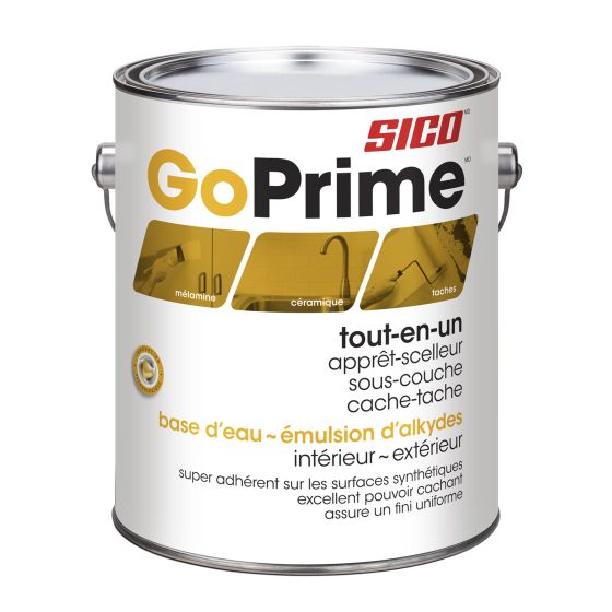 GoPrime Primer-Sealer Undercoater Stain Killer  - All-in-One - Water-Based - Alkyd Emulsion - Interior - Exterior - White - 3.78 l