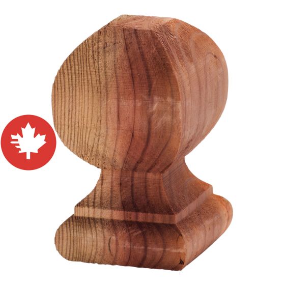 Brown Treated Wood Williamsburg Ball - 4" x 4" x 6"