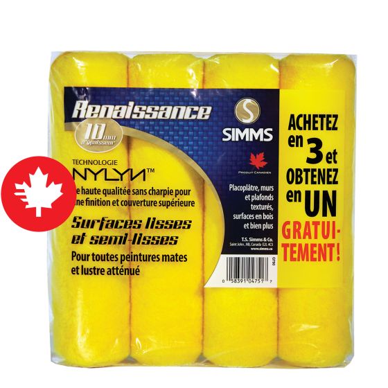 Paint Rollers - Renaissance - Nylyn, Lint Free - 4/Pkg