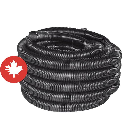 Tuyau de drainage, non-perforé, noir, 6" x 30 m