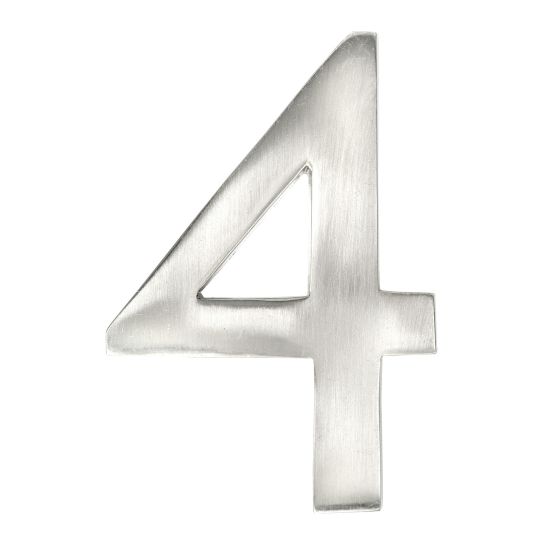 Numéro de maison de style moderne #4, nickel satiné, 1/4" x 3"