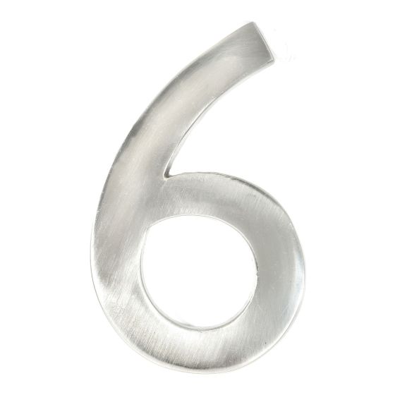 Numéro de maison de style moderne #6, nickel satiné, 1/4" x 3"