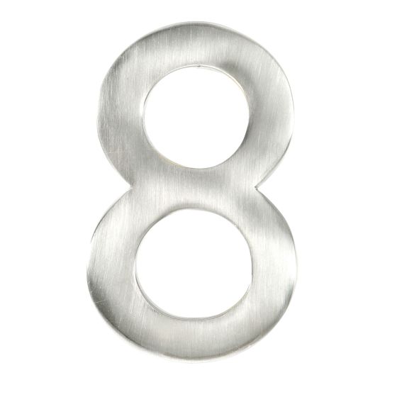 Numéro de maison de style moderne #8, nickel satiné, 1/4" x 3"