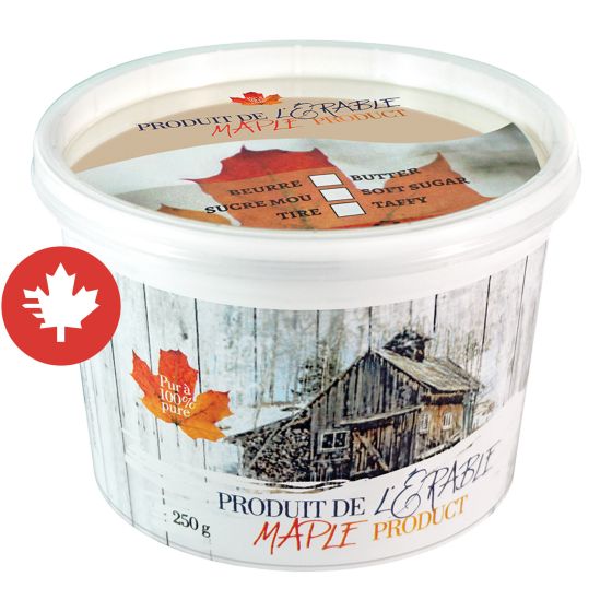 Contenant plat et couvercle pour produit d'érable, 250 g
