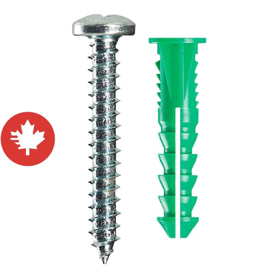 Chevilles en plastique, 125 lb, 5/pqt, #12-14 x 1 1/2"