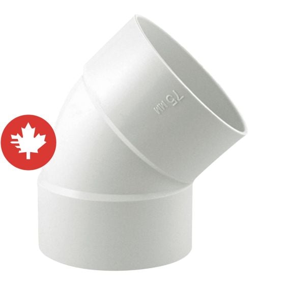 PVC/BNQ 45° Elbow - 3" - Hub - White