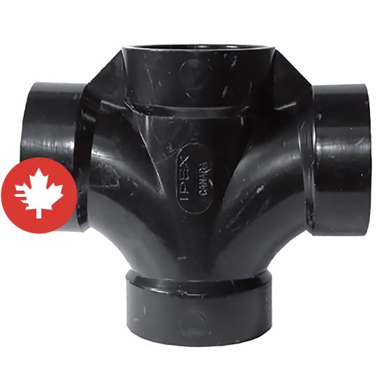 ABS DWV Double Sanitary Tee - 1 1/2" x 1 1/2" x 1 1/2" x 1 1/2" - Hub - Black