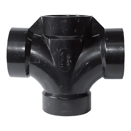 Té sanitaire double en ABS DWV, 1 1/2" x 1 1/2" x 1 1/2" x 1 1/2", femelle, noir