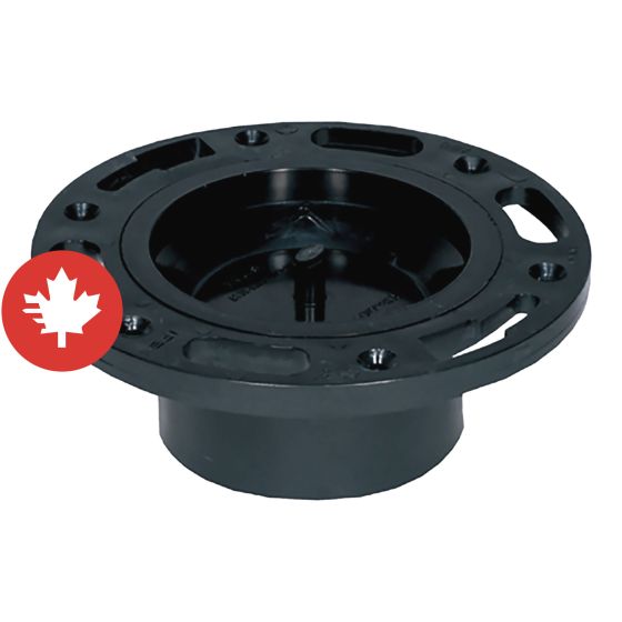 Bride de toilette ajustable en ABS DWV avec bouchon d'essai, 4" x 3", femelle, noir