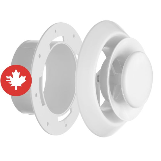 Round Air Diffuser 4" –– Dual Adjustment – With Collar – White