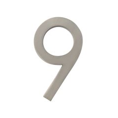 Chiffre d'adresse style Designer #9, nickel satiné, 5"