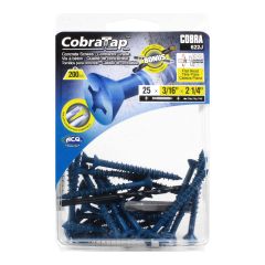 Vis à béton tête plate 3/16" (+ foret + embout cruxiforme et carré) (25), 2 1/4", 25/pqt