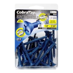 Vis à béton tête plate 1/4" (+ foret + embout cruxiforme et carré) (25), 2 3/4", 25/pqt