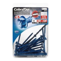 Vis à béton, tête hexagonale, 25/pqt, 3/16" x 2 3/4"