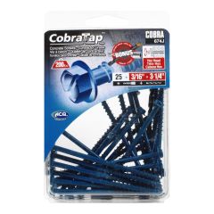 Vis à béton, tête hexagonale, 25/pqt, 3/16" x 3 1/4"