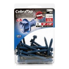 Vis à béton, tête hexagonale, 25/pqt, 1/4" x 2 1/4"