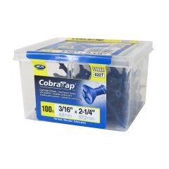 Vis à béton, tête plate, 100/pqt, 3/16" x 2 1/4"