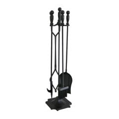 Ensemble d'outils de foyer avec base piédestal, noir, 5 pièces