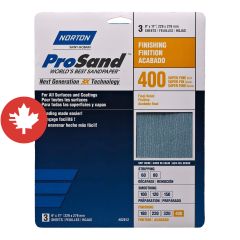 Papier de ponçage à Gr. fin Norton ProSand, 11" x 9", Gr. 400, 3/pqt